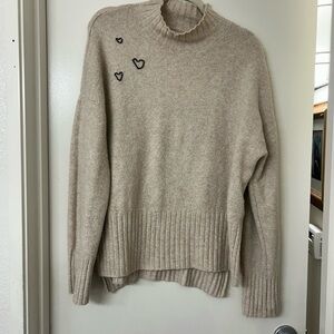 Rachel Zoe Beige Turtleneck Sweater with Heart Details